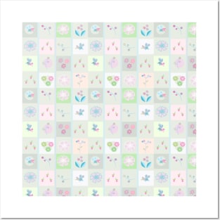 Flower & Square Pattern Posters and Art